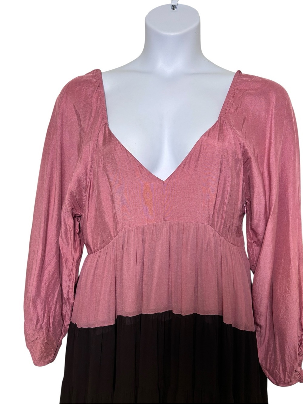 Anthropologie Nirmooha Puff-Sleeved Colorblocked Maxi Dress medium tiered FLAWED - Picture 7 of 16